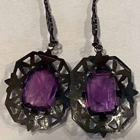 Vintage Amethyst and Sterling Screw Backs circa 1920s - Picture 6 of 9